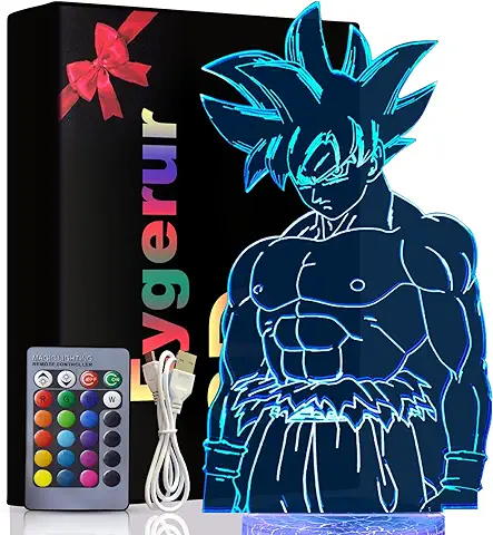 Eygerur Luz Nocturna 3D para Niños Anime Goku Control Remoto 16 Colores Cambio LED Ilusión Lámpara y arte deco Lámpara para Niño Niña Dormitorio Decoración Regalo Cumpleaños Navidad  