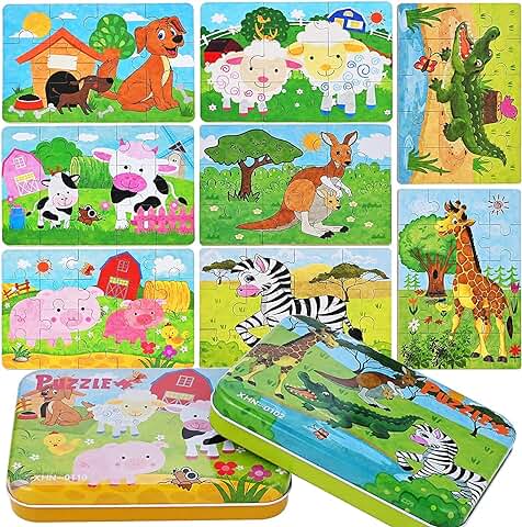 Fabu 8Pcs Puzzles de Madera 56 Piezas, Bloques de Rompecabezas de Animales Juguete Educativo Montessori, Madera Puzzles Infantiles 3 4 5 Años  