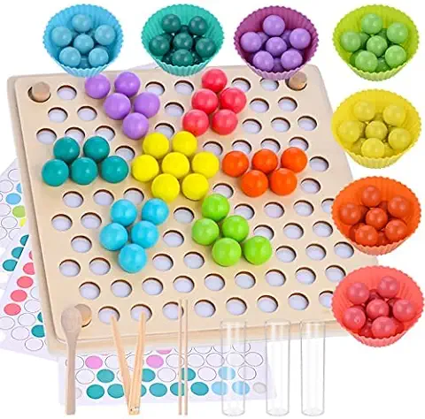 Fabu Juego de Cuentas de Madera, Creativo Juguete Educativo para Niños y Padres, Montessori Juego de Combinación de Colores  