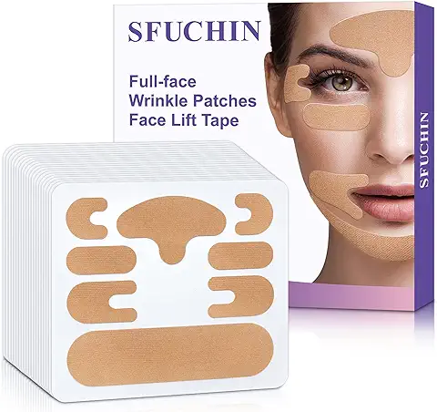 Face Tape - Sfuchin 160 Pcs 2 in 1 Face Lift Tape & Wrinkle Patches - Apósitos Antiarrugas - Eliminador de Papada - Apósitos para Líneas de Expresión - Parches Faciales - Kinesiology Tape for Wrinkle  