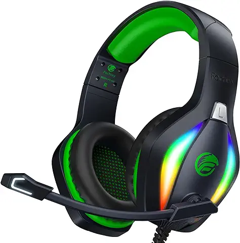 Fachixy FC100 Cascos Gaming para PS4/PS5/PC/Xbox One/Switch, Auriculares Gaming Cancelación de Ruido, Cascos con Microfono Estéreo Sonido, Cascos PS4 con 3.5mm Jack con Luz RGB (Verde)  