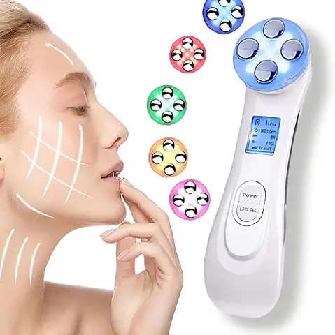 Facial Aparato Radiofrecuencia, Aparato Facial Ultrasonido, 6 Modos de Terapia de luz LED, Limpieza Profunda, Antiarrugas, Rejuvenecimiento, Anti-envejecimiento, Anti-acné, Cuidado Facial  