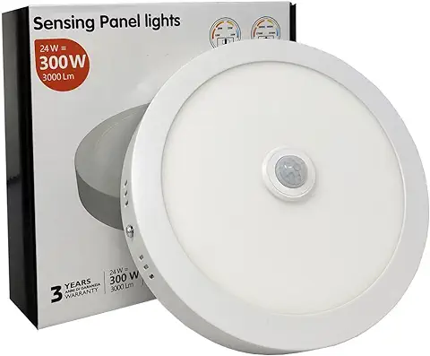 FactorLED Plafón LED Techo con Sensor de Movimiento Circular 24W, Panel Superficie Redondo con Detector de Presencia, OSRAM Chip, 22’5cm Ø, NO Flick, Lámpara Luz Natural 4000K  