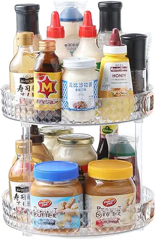 Famhap Especiero Giratorio (27+27) cm, Lazy Susan Antideslizant Despensa Organizador Especieros para Cocina Giratorio Estante de Plástico para Cocina Botellas, Cosmético, Armario, Baño  