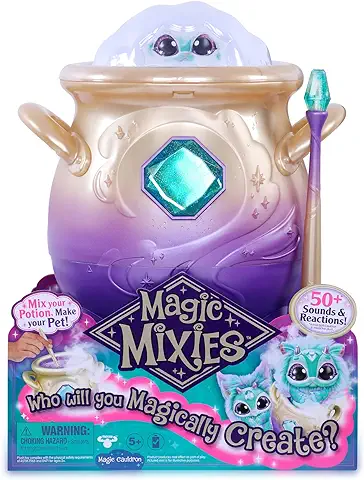 Famosa - My Magic Mixies, Peluche Color Azul, juguete interactivo de magia, con caldero de pócimas, luces efectos y sonidos, muñeco con muchos accesorios como una varita, (MGX01000)