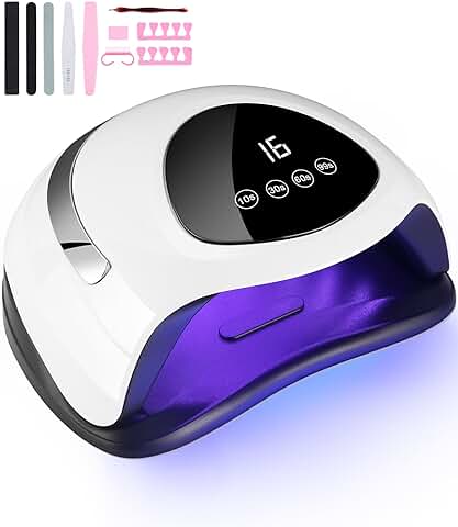 FAOKZE 180W Lámpara Secadora UV Uñas, 60 LEDS/UV Gel Esmalte de Uñas Curado Luz Máquina, Lampara Uñas Semipermanentes 10s,30s,60s 99s Para Manicura Pedicura Nail Art Hogar, Salón.  