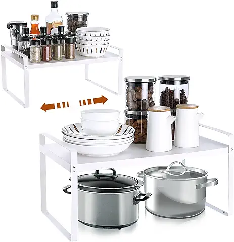 FAOKZE Estante de Almacenamiento de Metal Extensible 60*28*26cm, Organizador de Armario y Encimera de Cocina, Estantes Adecuado para el Hogar (Blanco)  