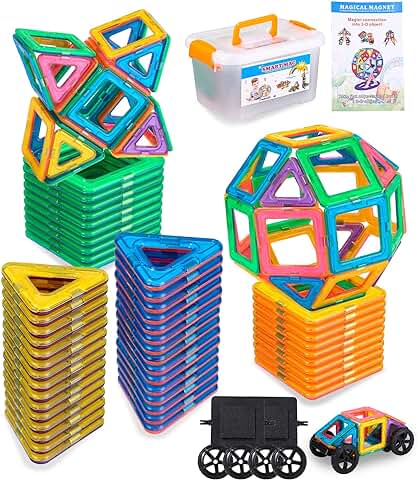 FAOKZE Magnetic Building Blocks 52 Pieces, Magnetic Building Blocks Toys from 3-10 Years Old Girls Boy,Magnetic Block Set is The for Christmas, Children's Birthday.  