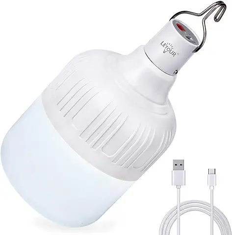 Farol de Acampada, Bombilla de luz LED con Colgador, Recargable por USB 60W 5000 Lúmenes 5 Niveles Regulables, luz Portátil para Trabajar y para Exteriores Camping  