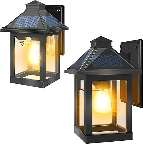 Farolas Solares Exterior, COLBOR Luces Vintage Pared al Aire Libre(2 Piezas) con 3 Modos Sensor de Movimiento Foco Decorativo Impermeable IP65 para Garaje Jardín Patio, Farola-Solar-Exterior-Foco-Luz  