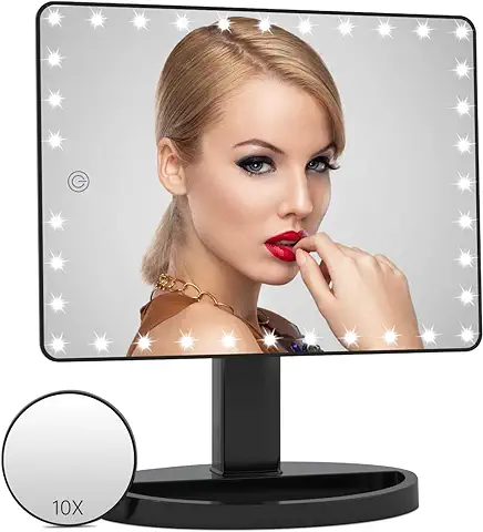 FASCINATE Recargable Espejo Maquillaje, Espejo de Mesa Grande con 45 Luces LED Espejo Cosmético con Amovible 10X Aumento, Espejo Maquillaje con Luz Ajustable 360° de Rotación Pantalla Táctil