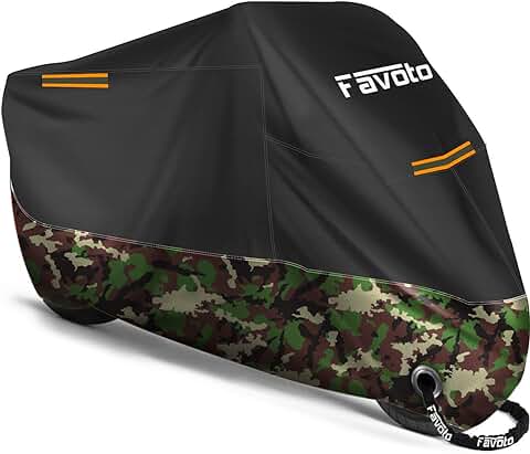 Favoto Funda para Moto Cubierta de Moto 210D Impermeable Protectora con Banda Reflectante a Prueba de Sol Lluvia Polvo Viento Nieve Excremento de Pájaro al Aire Libre, 245x105x125cm Negro+Camuflaje  