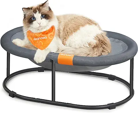 Feandrea Hamaca para Gatos, Cama Elevada para Gatos, Cama Pequeña para Perros, para Mascotas de Hasta 12 kg, para el Verano, con Malla Extraíble, Lavable a Máquina, Ovalada, Gris PCB002G01  