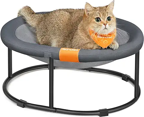 Feandrea Hamaca para Gatos, Cama Elevada para Gatos, Cama Pequeña para Perros, para Mascotas de Hasta 8 kg, para el Verano, con Malla Extraíble, Lavable a Máquina, Ovalada, Gris PCB001G01  