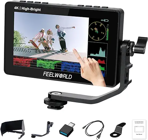 FEELWORLD F5PROX Monitor de Campo para Cámara Pantalla Táctil 3D LUT de 5,5 Pulgadas y 1600 nits 1920x1080 IPS 4K HDMI Monitor de Cámara DSLR F970 Kit de Montaje Externo  