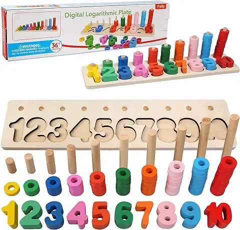 Felly Juguetes Bebe Niños, Juegos de Madera Montessori Tablero de Conteo de Números de Apilamiento de Clasificación Matemática Aprendizaje de Juguetes Educativos, Regalo de Cumpleaños 3+ Años  