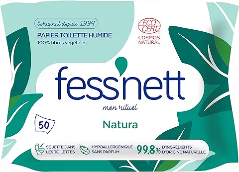 Fess'nett – Papel Higiénico Húmedo Natura x50 – Fórmula Testada Dermatológicamente 0% Parabeno 0% Fenoxiethanol – Hipoalergénico  