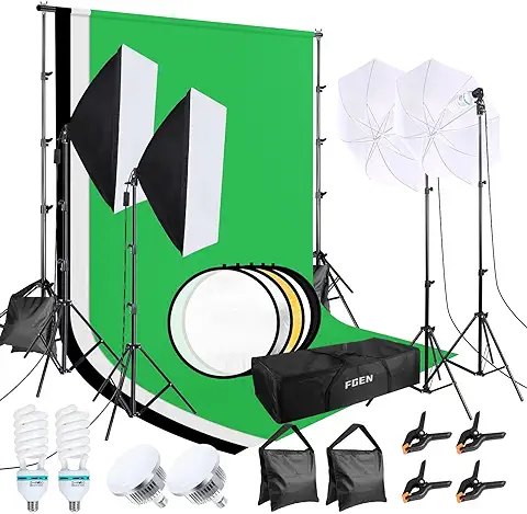 FGen,Kit de Softbox para Estudio Fotográfico, Algodón, 2.6 mx3 m, Sombrillas, Saco de Arena para Producto Retrato y Fotografía  