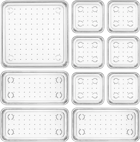 Fiambrera 10 Pcs Cajas Organizador Cajones, Bandejas Organizadoras Plastico Transparentes con 3 Tamaños, Cajitas Organizadoras para Maquillaje, Guardar Joyería para Cocina, Baño, Habitación  