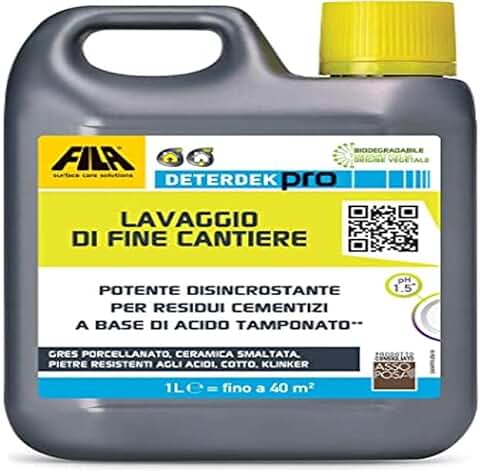 FILA Surface Care Solutions Deterdek PRO - Detergente Desincrustante ácido, Elimina los Residuos de Cemento Después del Alicatado y la Suciedad de Final de Obra, 1 Litro  