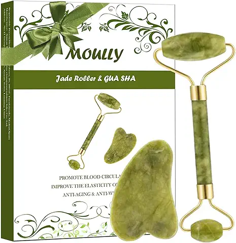 FINEVERNEK 2pcs Rodillo de Jade, Gua Sha Jade, Rodillo de Jade Facial Masaje, Rodillo de Jade Masajeador Facial, Gua Sha Jade Verde, para el Rostro Cuerpo, Protección de La Piel  