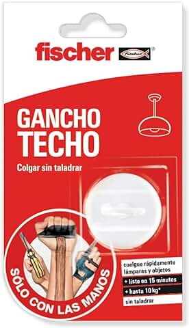 Fischer SCLM - Gancho Cuelgafácil Blanco para Pared y Techo, sin Agujeros ni Taladro, Sujeta Hasta 10 kgy Incluye Pegamento de Contacto de Fácil Aplicación ,1 ud  