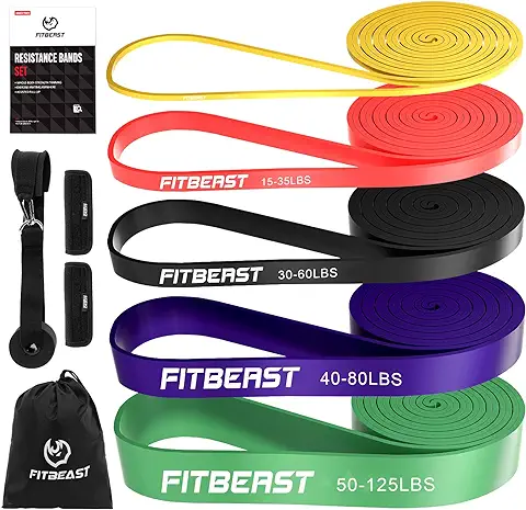 FitBeast Banda de Resistencia con Anclaje para Puerta Almohadilla de Mano, Pull Up Bands para Pilates, Entrenamiento, Fisioterapia, Estiramiento, Yoga, Gimnasio en Casa para Hombres y Mujeres  