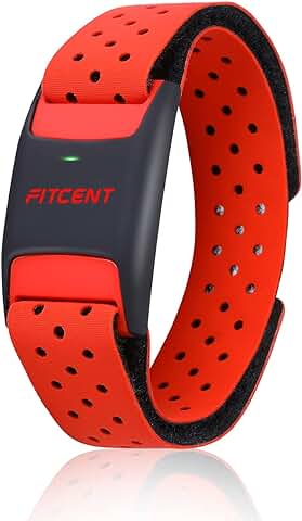 Fitcent Pulsómetros Brazo Bluetooth Ant+ Sensor óptico Brazalete Monitor de Frecuencia Cardíaca para Peloton iFIT Polar Strava Wahoo Garmin (Rojo)  