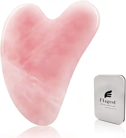 Flagest Gua Sha - Piedra Gua Sha - Cuarzo Rosa - Tratamiento Piedra en Forma de Corazón - Herramienta de Masaje Antiarrugas Para el Rostro - para el Masaje Facial  