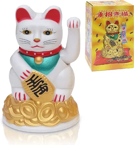 Flanacom Gato de la Suerte Japonés, Figura Oscilante, Amuleto de la Suerte, Escritorio de Oficina, Divertido Artículo de Broma, Regalo de Despedida de Colega, Regalo de Amigo Invisible, Color Blanco  