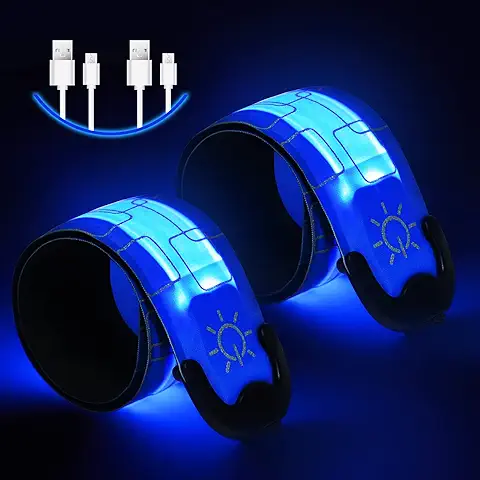 Flintronic 2PCS Brazalete LED Recargable, Brazalete LED Running de 3 Modos, Banda Reflectante para Correr de Noche, Trotar, Deportes al Aire Libre, Ciclismo/Azul  