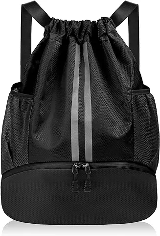 Flintronic Bolsas de Cuerdas Mujer Hombre Mochila, Cuerdas Impermeable Saco de Gimnasia, Deportiva Impermeable Mochila de Playa, con Compartimento Zapatos y Bolsillo Húmedo, para Yoga Deporte  