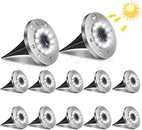 Flintronic Luces Solar de Tierra, 12Pack 12LEDs Luz Solar Al Aire Libre, Luces Solares Jardin Impermeable Lámpara en el Exterior, Patio, Entrada de Garaje, Césped Decoración Camino IP65 Impermeable  