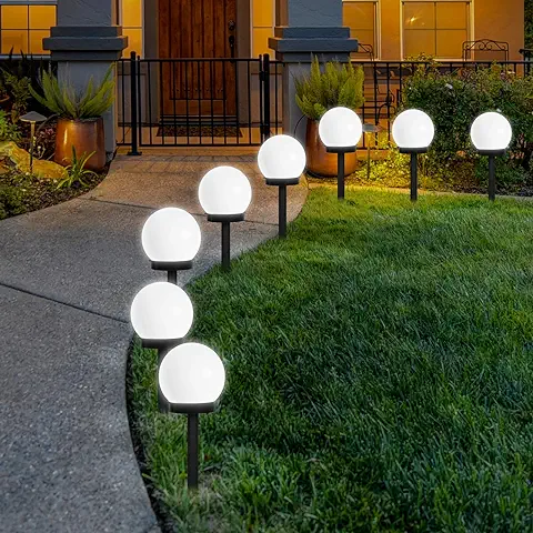 FLOWood Luces Solares Jardín LED，Lámpara de Camino de Paisaje Blanco Impermeables Para Patio,Césped,Pasillo,Instalación Fácil Sin Cables(8 Pack)  