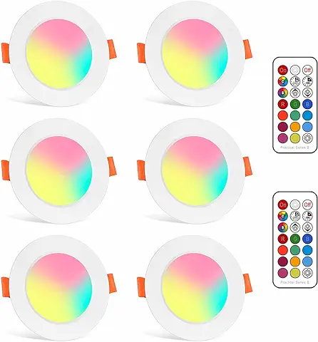 Foco Empotrable LED 8W Colores RGBW Cambio de Color 2700K Blanco Cálido Downlight Plafón Luz de Techo RGB Regulable casquillo Redondo 6 unidades