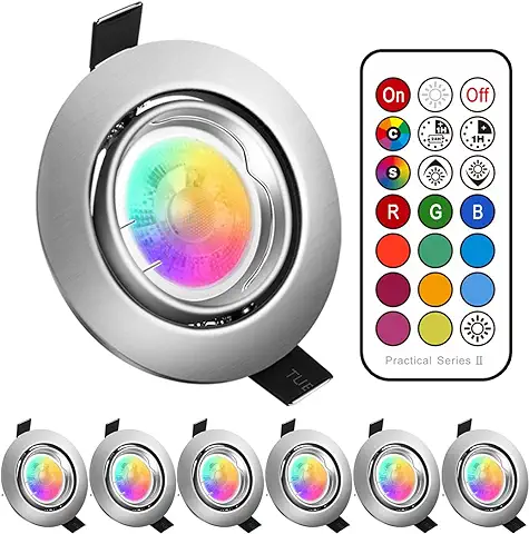 Foco LED Empotrable RGBW,Cambio de Color,Redondo Metálica Giratorio,Regulable con Mando a Distancia,Ojos de Buey,Para Salón,Dormitorio,Cocina,Baño (6 Unidades,RGB+5W Blanco Cálido)  