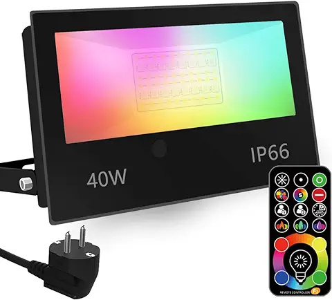 Foco LED RGB de Colores, Cambio de Color RGBW Equivalente a 500 W, modo Estroboscópico de Bricolaje, 120 Colores, Temporización, RGB 2700K Blanco Cálido, IP66 a Prueba de agua  