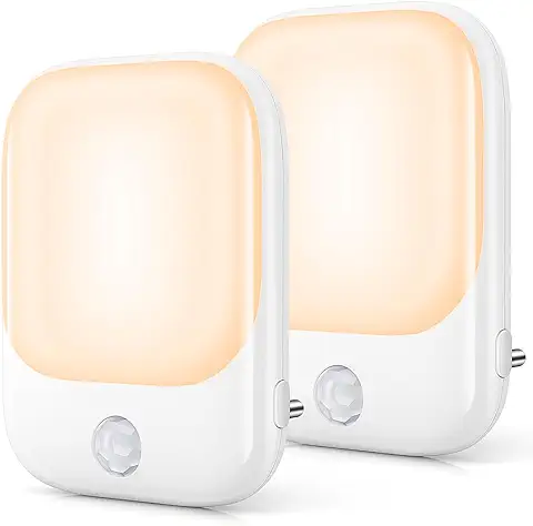 FOMYHEARD Luz Nocturna Infantil, 2 Piezas Luz Noche Enchufe con Sensor de Movimiento, 5 Niveles de Brillo 3 Modos de Iluminación para Dormitorio, Escalera, Pasillo, Cocina, Sala  