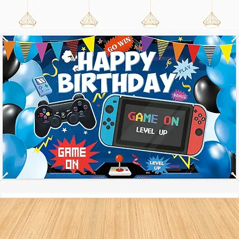 Fondo de Cumpleaños de Videojuegos, Pancarta de Juegos de Feliz Cumpleaños, Fiesta Temática de Juegos, Accesorios para Fotos, Decoración de Fiesta de Cumpleaños de Videojuegos para Niños y Niñas (180  