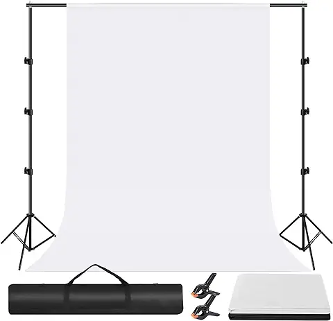 Fondo de Estudio Fotográfico para Fotografía en Blanco y Negro, con Soporte, 2 x 3 m, 2 Clips de Fondo y Bolsa de Arena, Soporte Ajustable para Fotografía y Vídeo  