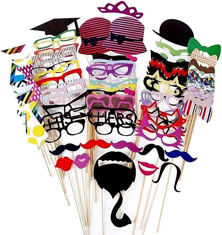 Foonii - 76 Palitos Multicolor para Manualidades, con Formas de Gafas, Bigote, Labios, Pajarita, Sombrero; para Fotos de Bodas, Navidades, Cumpleaños, Otras Fiestas  