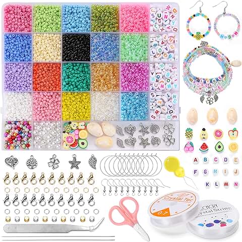 FOREDOO Bolitas para Hacer Pulseras Collares Abalorios-Set - 9200 Cuentas de Cristal Colores, 3mm DIY Perlas Conchas para Bisutería, Beads Manualidades Kit para Aadultos y Niños, (Abalorios Set)  