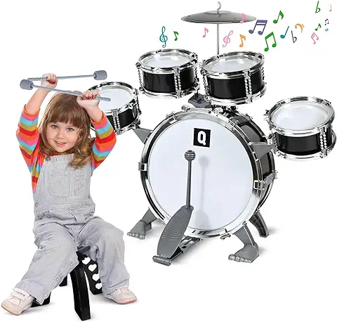 FORMIZON Batería Musical Niños, Kit de Tambores Infantil Juguetes, Jazz Tambores con Taburete para Niños, Percusión Cumpleaños Musical Educativos Navidad Regalo para Niños (Negro)  