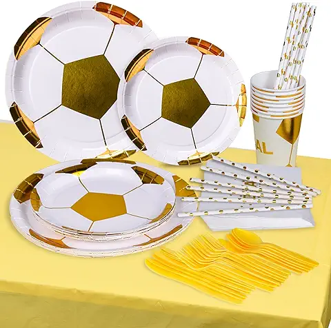 FORMIZON Uministros de Fiesta de Fútbol, 81 Piezas Vajilla para Fiesta de Fútbol Incluye Platos, Vasos, Mantel, Servilletas, Accesorios de Fiesta Temática de Fútbol para 8 Invitados  