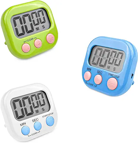 Fousenuk 3 Piezas Temporizador Cocina Digital con 3 Colores, Cronometro con Pantalla LCD Grande, Timer con Alarma Fuerte, Reloj Temporizador Respaldo Magnético para Estudiar Trabajar Cocina  