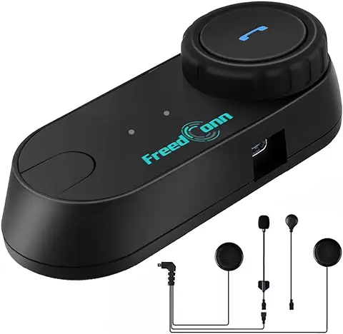 FreedConn Intercomunicador Casco Moto, 1xT-comVB 800M 3 Personas Conexión 2 Personas Llamadas, GPS, Radio FM, DPS Reducción de Ruido, HFP y MP3, Sistema de Comunicación Bluetooth para Casco  