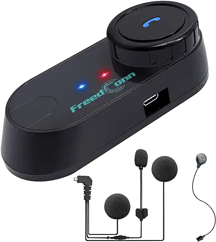 FreedConn T-COMVB Auriculares Intercomunicador Moto Bluetooth para Motocicletas,Intercom Casco Moto para 2-3 Motoristas, Sistema Comunicación con Compartir Música, Auriculares para Motocicleta  