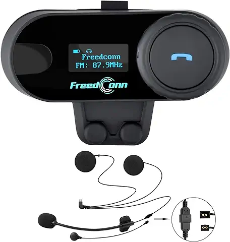 FreedConn TCOM-SC Intercomunicador Casco Moto Bluetooth, Manos Libres 2-3 Motoristas, Sistema Comunicación con Compartir Música, Auriculares para Motocicleta  