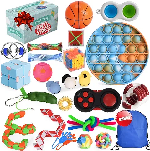 French Way Fidget Toy Pack – Juguetes Antiestrés para Adultos y Niños – Objetos Divertidos para Reducir el Estrés y Fomentar la Concentración – Incluye Pop It Pelota Antiestrés Mochi Squishy Mano Loca  