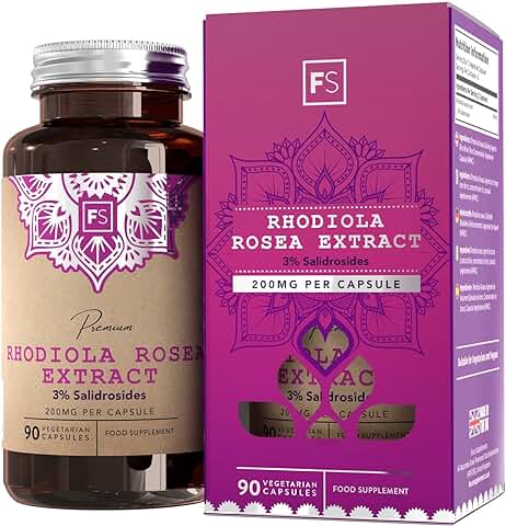 FS Rhodiola Rosea 400mg por Porción | 90 Capsulas Veganas | Salidrosides al 3% | Pastillas para Dormir y Promover la Calma | Adaptogeno | Sin Gluten o Lácteos  